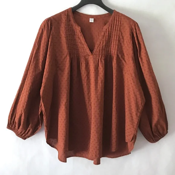 Old Navy Rust Burnt Orange Oversized Smoked Long Sleeve Boho Peasant Blouse - Picture 1 of 14